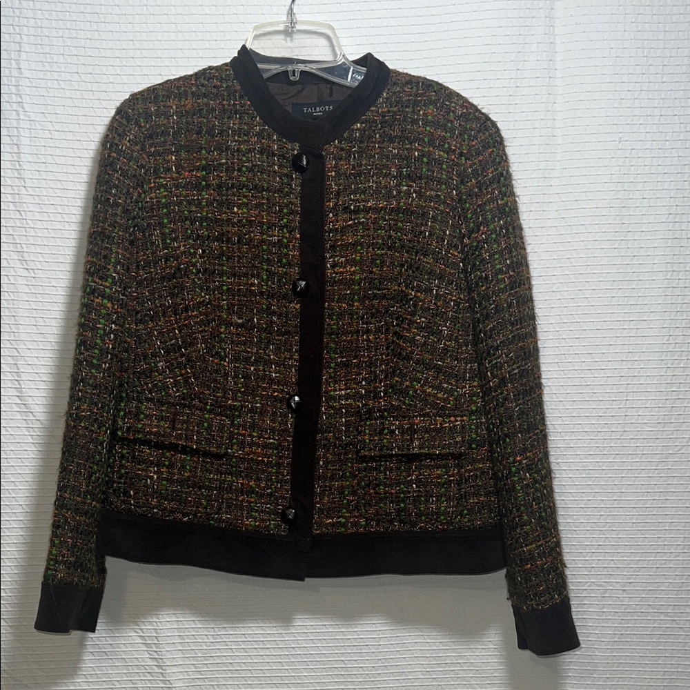 Talbots Brown with green and orange Tweed Blazer